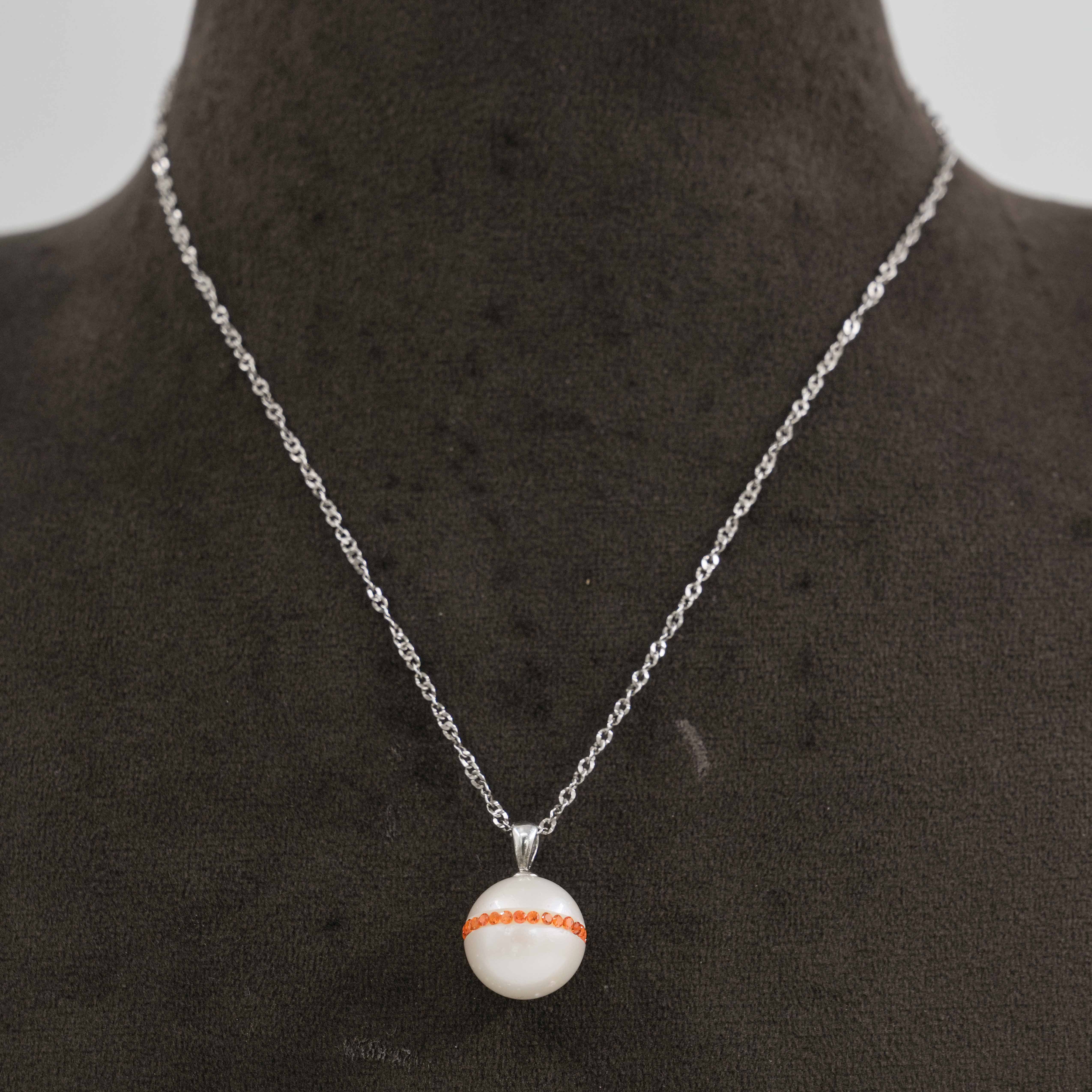 The Pearl Atelier by Kabra Pearls - 92.5 Silver Chain with Round Orange Pearl Pendant